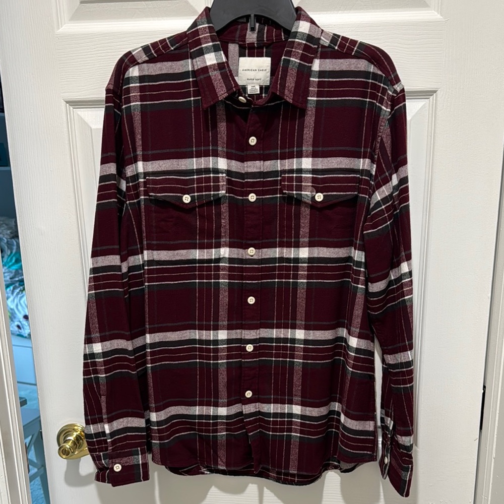American Eagle Outfitters burgundy plaid  Casual Button Down Shirt